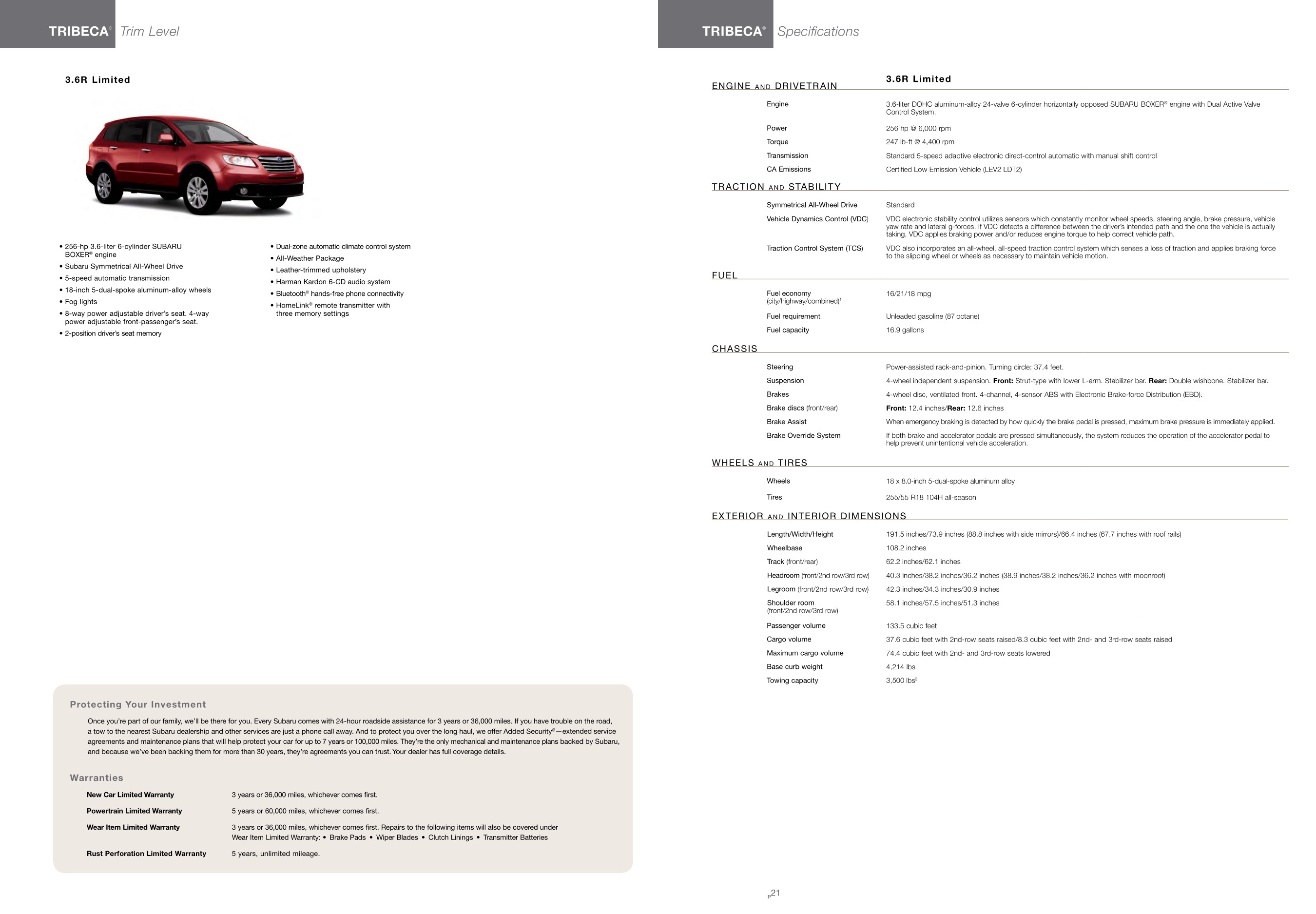 2013 Subaru Tribeca Brochure Page 8